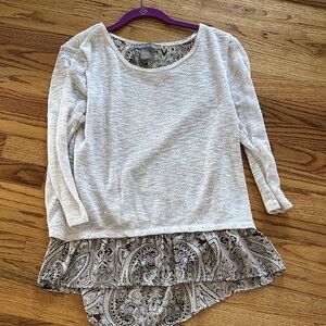 Kate & Mallory White Sweater with Paisley Hem